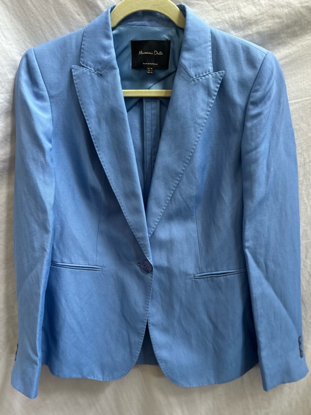 Massimo Dutti Sky Blue Single-Button Tailored Blazer